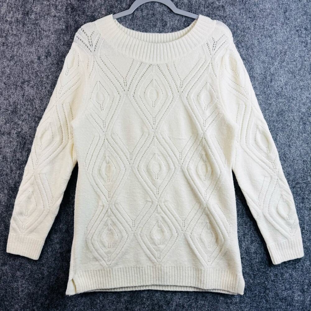 Talbots Women's Medium Textured Knit Sweater Cream Long Sleeve Pullover
